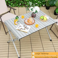 Tangkula 3.6ft Portable Picnic Table, 6 Person Heavy Duty Aluminum Roll Up Camping Table with Carry Bag