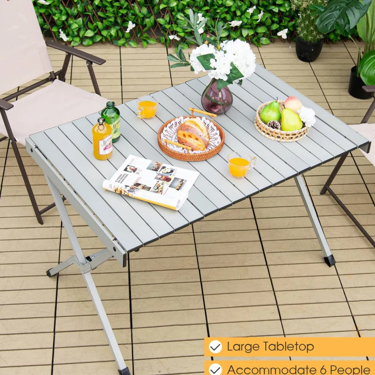 Tangkula 3.6ft Portable Picnic Table, 6 Person Heavy Duty Aluminum Roll Up Camping Table with Carry Bag