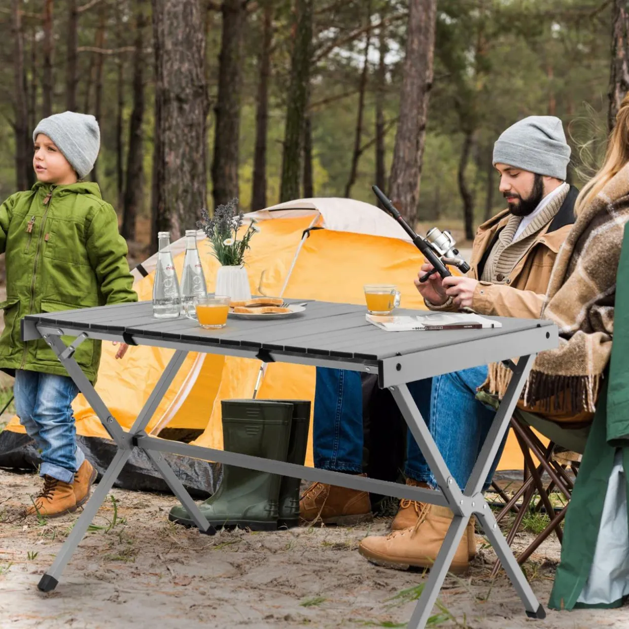 Tangkula 3.6ft Portable Picnic Table, 6 Person Heavy Duty Aluminum Roll Up Camping Table with Carry Bag