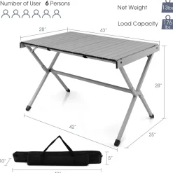 Tangkula 3.6ft Portable Picnic Table, 6 Person Heavy Duty Aluminum Roll Up Camping Table with Carry Bag