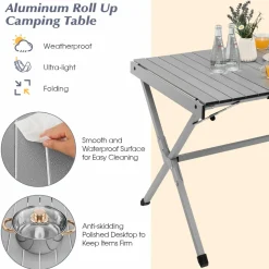 Tangkula 3.6ft Portable Picnic Table, 6 Person Heavy Duty Aluminum Roll Up Camping Table with Carry Bag