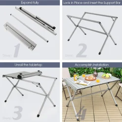 Tangkula 3.6ft Portable Picnic Table, 6 Person Heavy Duty Aluminum Roll Up Camping Table with Carry Bag