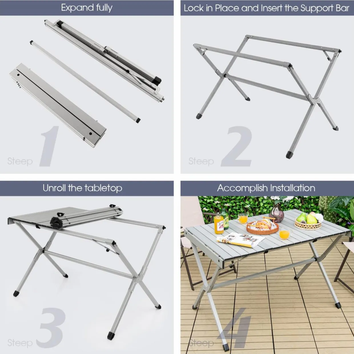 Tangkula 3.6ft Portable Picnic Table, 6 Person Heavy Duty Aluminum Roll Up Camping Table with Carry Bag