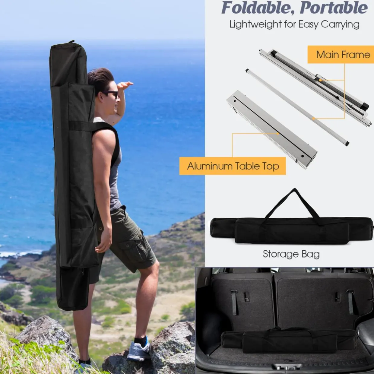 Tangkula 3.6ft Portable Picnic Table, 6 Person Heavy Duty Aluminum Roll Up Camping Table with Carry Bag