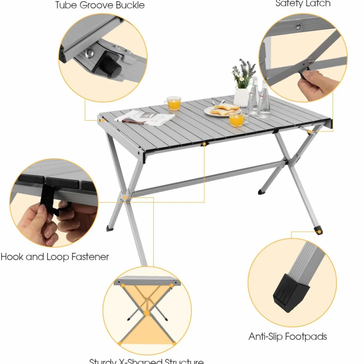 Tangkula 3.6ft Portable Picnic Table, 6 Person Heavy Duty Aluminum Roll Up Camping Table with Carry Bag