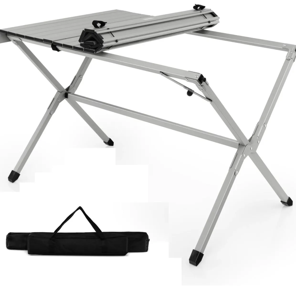 Tangkula 3.6ft Portable Picnic Table, 6 Person Heavy Duty Aluminum Roll Up Camping Table with Carry Bag