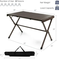 Tangkula 3.6ft Portable Picnic Table, 6 Person Heavy Duty Aluminum Roll Up Camping Table with Carry Bag