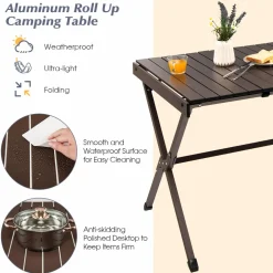 Tangkula 3.6ft Portable Picnic Table, 6 Person Heavy Duty Aluminum Roll Up Camping Table with Carry Bag