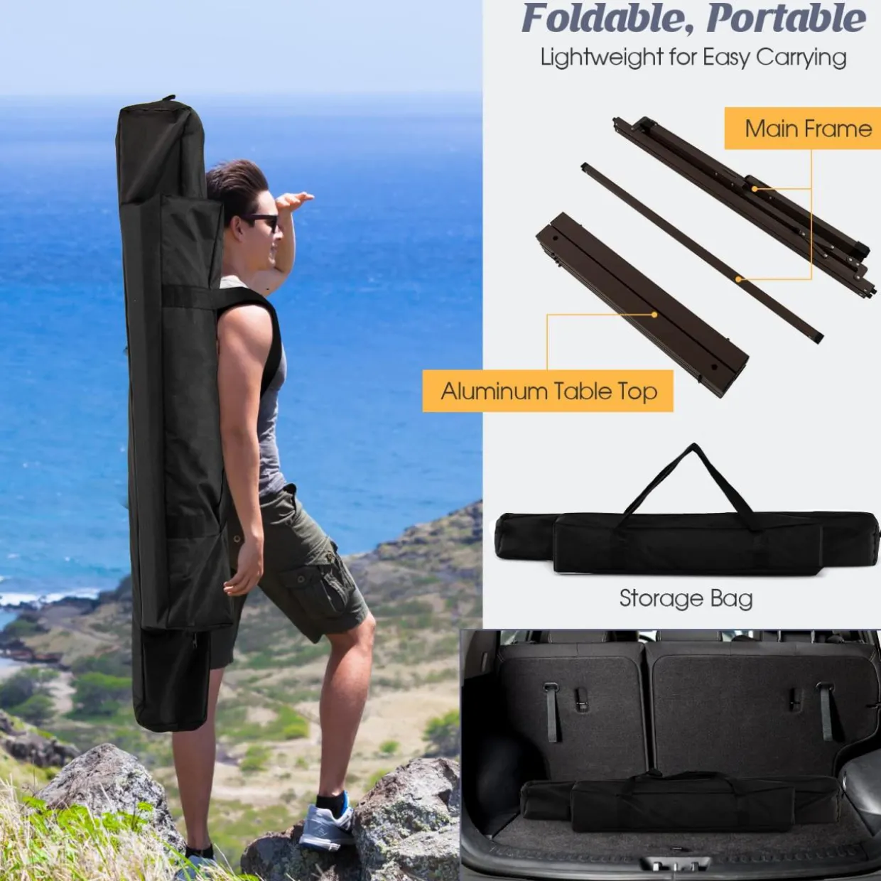 Tangkula 3.6ft Portable Picnic Table, 6 Person Heavy Duty Aluminum Roll Up Camping Table with Carry Bag