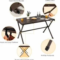 Tangkula 3.6ft Portable Picnic Table, 6 Person Heavy Duty Aluminum Roll Up Camping Table with Carry Bag
