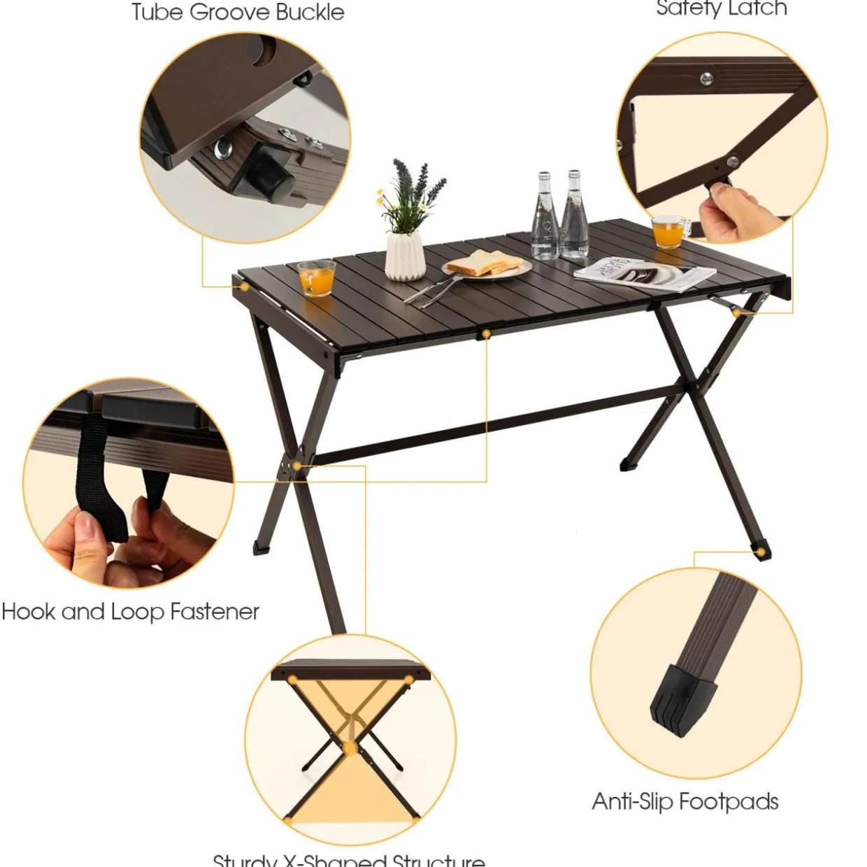 Tangkula 3.6ft Portable Picnic Table, 6 Person Heavy Duty Aluminum Roll Up Camping Table with Carry Bag