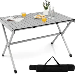 Tangkula 3.6ft Portable Picnic Table, 6 Person Heavy Duty Aluminum Roll Up Camping Table with Carry Bag