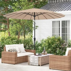 Tangkula 9FT Round Patio Umbrella, Outdoor Market Umbrella with 18 Fiberglass Ribs