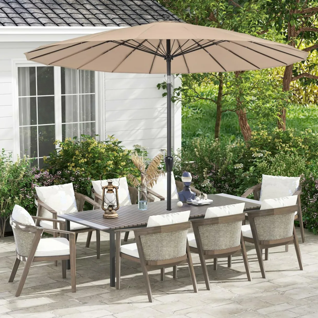 Tangkula 9FT Round Patio Umbrella, Outdoor Market Umbrella with 18 Fiberglass Ribs