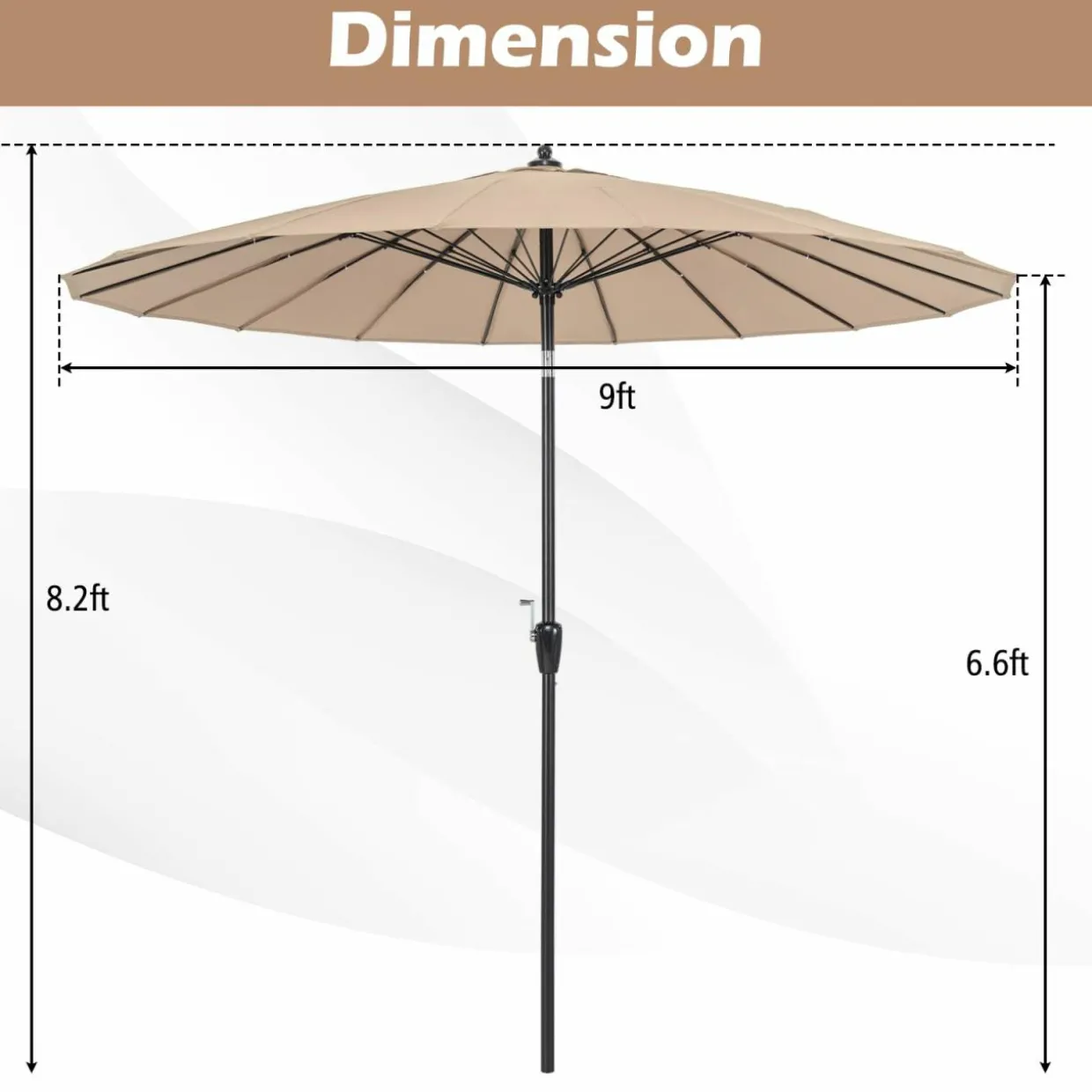 Tangkula 9FT Round Patio Umbrella, Outdoor Market Umbrella with 18 Fiberglass Ribs