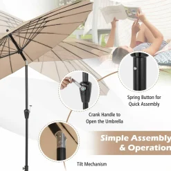 Tangkula 9FT Round Patio Umbrella, Outdoor Market Umbrella with 18 Fiberglass Ribs