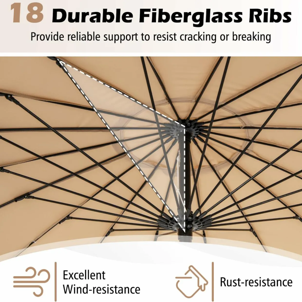 Tangkula 9FT Round Patio Umbrella, Outdoor Market Umbrella with 18 Fiberglass Ribs