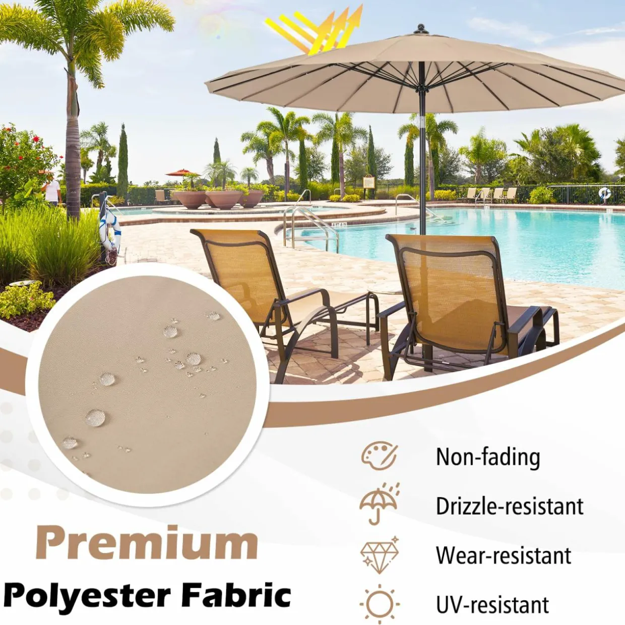 Tangkula 9FT Round Patio Umbrella, Outdoor Market Umbrella with 18 Fiberglass Ribs