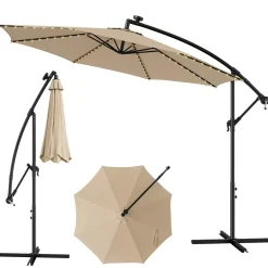 TANGKULA 10FT Solar Offset Umbrella, Tilted Cantilever Hanging Umbrella with 112 LED Lights