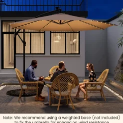 TANGKULA 10FT Solar Offset Umbrella, Tilted Cantilever Hanging Umbrella with 112 LED Lights