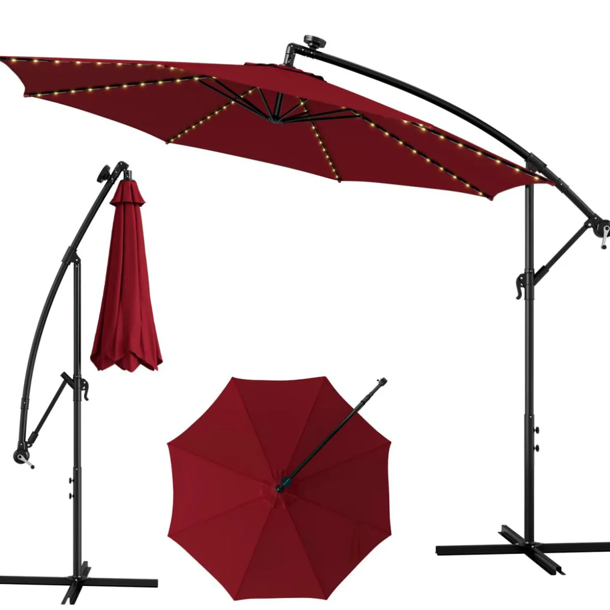 TANGKULA 10FT Solar Offset Umbrella, Tilted Cantilever Hanging Umbrella with 112 LED Lights