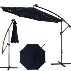 TANGKULA 10FT Solar Offset Umbrella, Tilted Cantilever Hanging Umbrella with 112 LED Lights