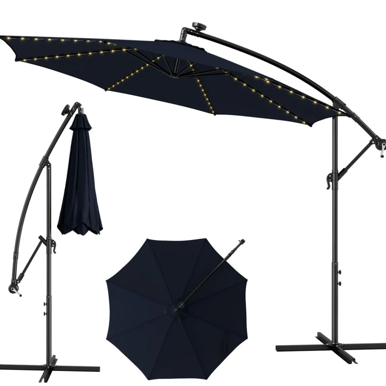 TANGKULA 10FT Solar Offset Umbrella, Tilted Cantilever Hanging Umbrella with 112 LED Lights