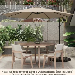 TANGKULA 10FT Solar Offset Umbrella, Tilted Cantilever Hanging Umbrella with 112 LED Lights