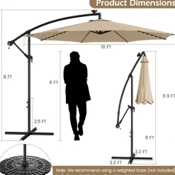 TANGKULA 10FT Solar Offset Umbrella, Tilted Cantilever Hanging Umbrella with 112 LED Lights