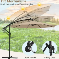 TANGKULA 10FT Solar Offset Umbrella, Tilted Cantilever Hanging Umbrella with 112 LED Lights