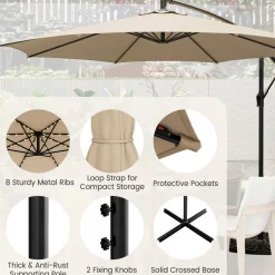 TANGKULA 10FT Solar Offset Umbrella, Tilted Cantilever Hanging Umbrella with 112 LED Lights