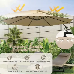 TANGKULA 10FT Solar Offset Umbrella, Tilted Cantilever Hanging Umbrella with 112 LED Lights