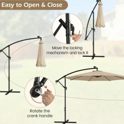 TANGKULA 10FT Solar Offset Umbrella, Tilted Cantilever Hanging Umbrella with 112 LED Lights