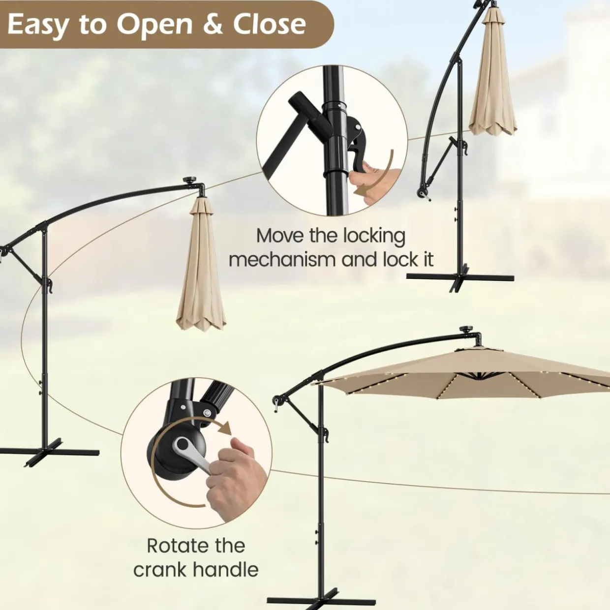 TANGKULA 10FT Solar Offset Umbrella, Tilted Cantilever Hanging Umbrella with 112 LED Lights