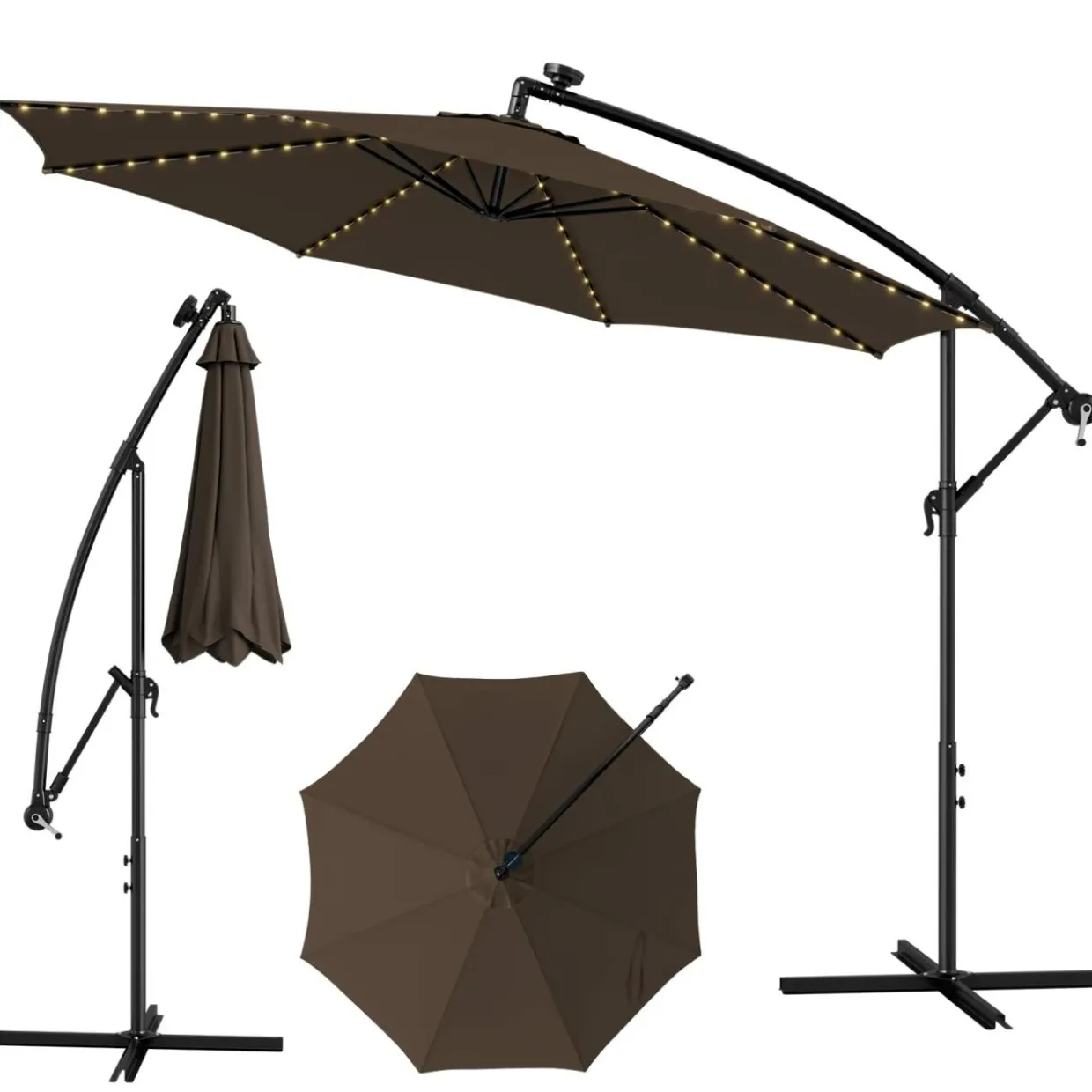 TANGKULA 10FT Solar Offset Umbrella, Tilted Cantilever Hanging Umbrella with 112 LED Lights