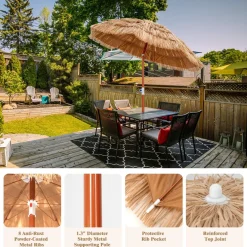 TANGKULA 6ft Thatched Patio Umbrella, Hawaiian Tiki Umbrella with Carrying Bag, Tilt Design