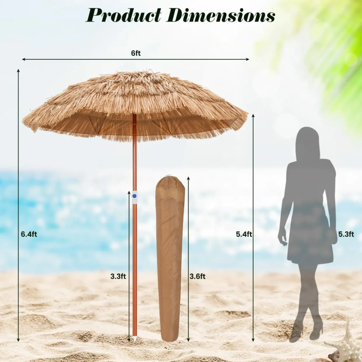 TANGKULA 6ft Thatched Patio Umbrella, Hawaiian Tiki Umbrella with Carrying Bag, Tilt Design