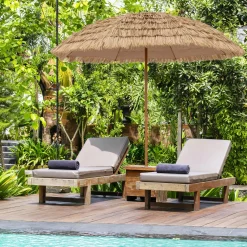 Tangkula 8Ft Tiki Patio Umbrella, Hawaiian Style Outdoor PE Grass Umbrella with Tilt Adjustment