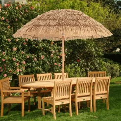 Tangkula 6.5Ft Tiki Patio Umbrella with Base, Hawaiian Style Outdoor PP Grass Umbrella