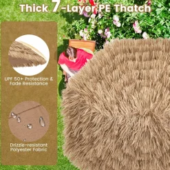 Tangkula 8Ft Tiki Patio Umbrella, Hawaiian Style Outdoor PE Grass Umbrella with Tilt Adjustment