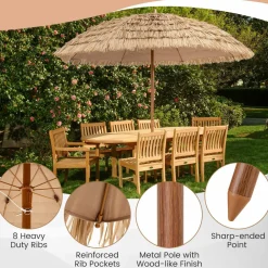 Tangkula 8Ft Tiki Patio Umbrella, Hawaiian Style Outdoor PE Grass Umbrella with Tilt Adjustment
