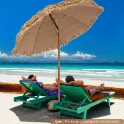 Tangkula 8Ft Tiki Patio Umbrella, Hawaiian Style Outdoor PE Grass Umbrella with Tilt Adjustment