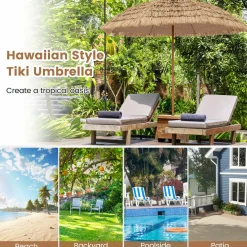 Tangkula 8Ft Tiki Patio Umbrella, Hawaiian Style Outdoor PE Grass Umbrella with Tilt Adjustment
