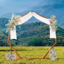 Tangkula 7FT Wedding Arch, Heptagon Wooden Arch for Wedding Ceremony