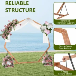 Tangkula 7FT Wedding Arch, Heptagon Wooden Arch for Wedding Ceremony