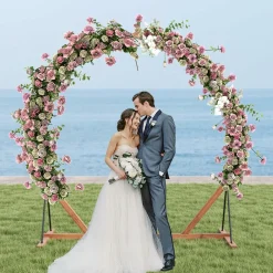 Tangkula 7FT Wedding Arch, Heptagon Wooden Arch for Wedding Ceremony