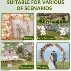 Tangkula 7FT Wedding Arch, Heptagon Wooden Arch for Wedding Ceremony
