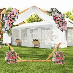 Tangkula 7FT Wedding Arch, Heptagon Wooden Arch for Wedding Ceremony