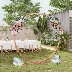Tangkula 7.4FT Wedding Arch, Round Wooden Arch for Wedding Ceremony