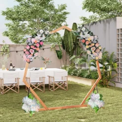Tangkula 7FT Wedding Arch, Heptagon Wooden Arch for Wedding Ceremony